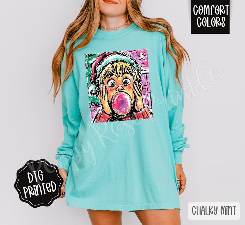 Funny Christmas Bubble Comfort Colors Long Sleeve T-Shirt, Cute Women's Holiday Tee Hoodie, Sweatshirt | WearSparks.com