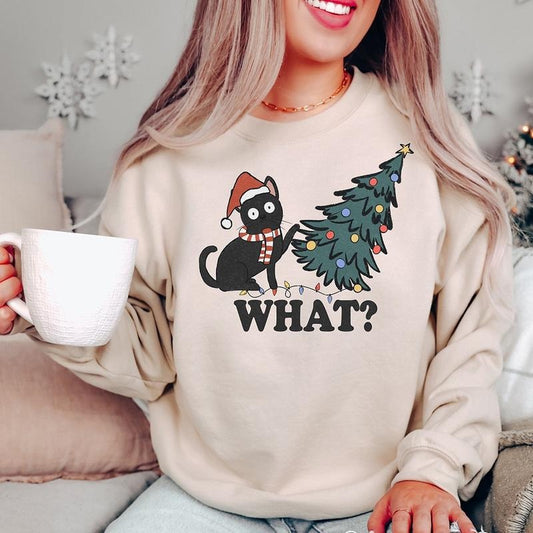 Funny Christmas Cat Crewneck Sweatshirt, Hoodie, T-shirt