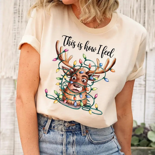 Funny Christmas Shirt This Is How I Feel Reindeer Cotton Sweatshirt Reindeer Christmas Funny Xmas Shirt Gift Women Cotton Polyester