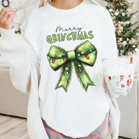 Funny Christmas Shirt, Coquette Bow Christmas TShirt, Merry Grinchmas, Comfort Colors Christmas, Holiday Party Outfit, Christmas Party, Green Bow Christmas , Christmas Shirts for women, Christmas Vibes, Christmas Season, Christmas Clothing