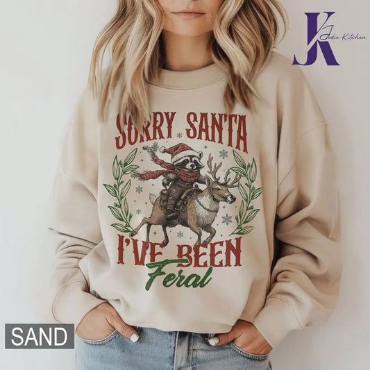 Funny Christmas Shirt, Sorry Santa I've been Feral Shirt, Christmas Season Feral Raccoon Shirt, Christmas Shirt, Funny Raccoon Meme Shirt