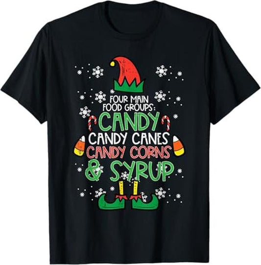 Funny Christmas Shirts, Christmas Food Groups Funny Xmas Candy Cane T-Shirt - Menswear Top