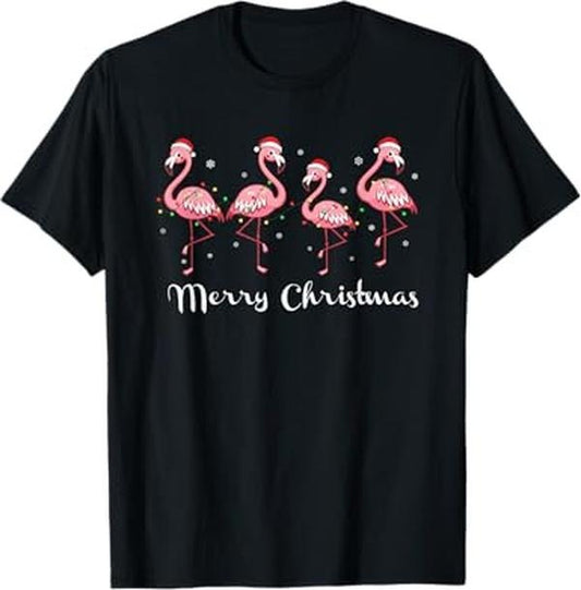 Funny Christmas Shirts, Christmas Funny Flamingo Pink Christmas Tree Xmas Apparel T-Shirt - Menswear Top