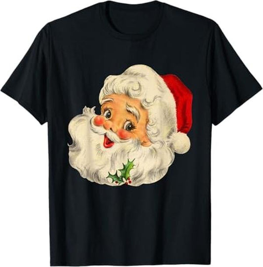 Funny Christmas Shirts, Vintage Christmas Santa Claus Face Funny Old Fashioned T-Shirt - Menswear Top