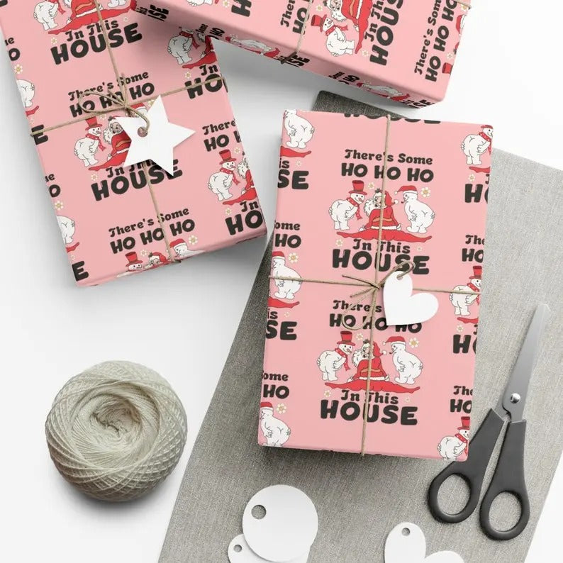 Funny Christmas Wrapping Paper Roll, Gift Wrap Paper, Gen Z Merry Paper, Retro Pink Present Gift for Her