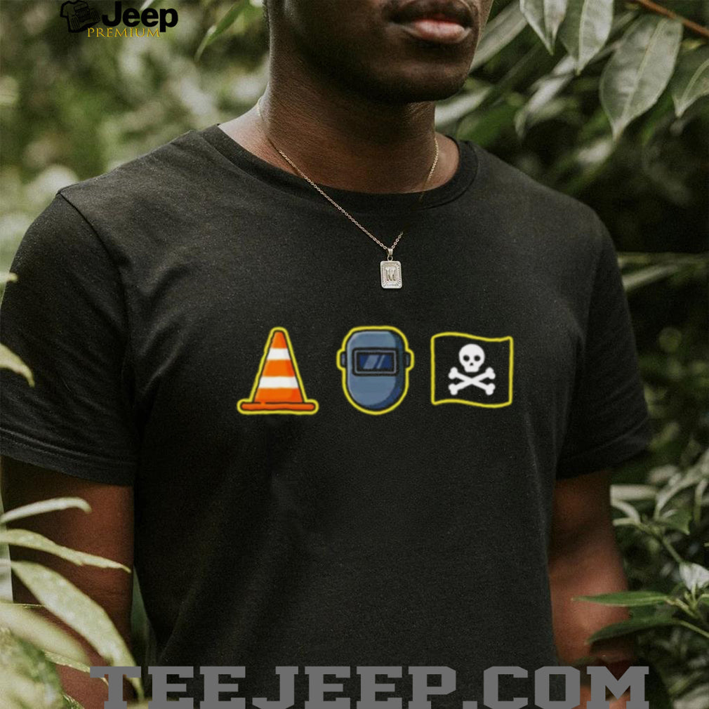 Funny Construction Icons Traffic Cone Welding Mask Pirate T Shirt
