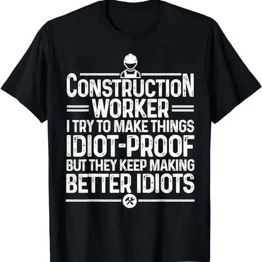 Funny Construction Work Shirts, Funny Construction Design For Men Dad Construction Worker T-Shirt Menswear Casual Cotton