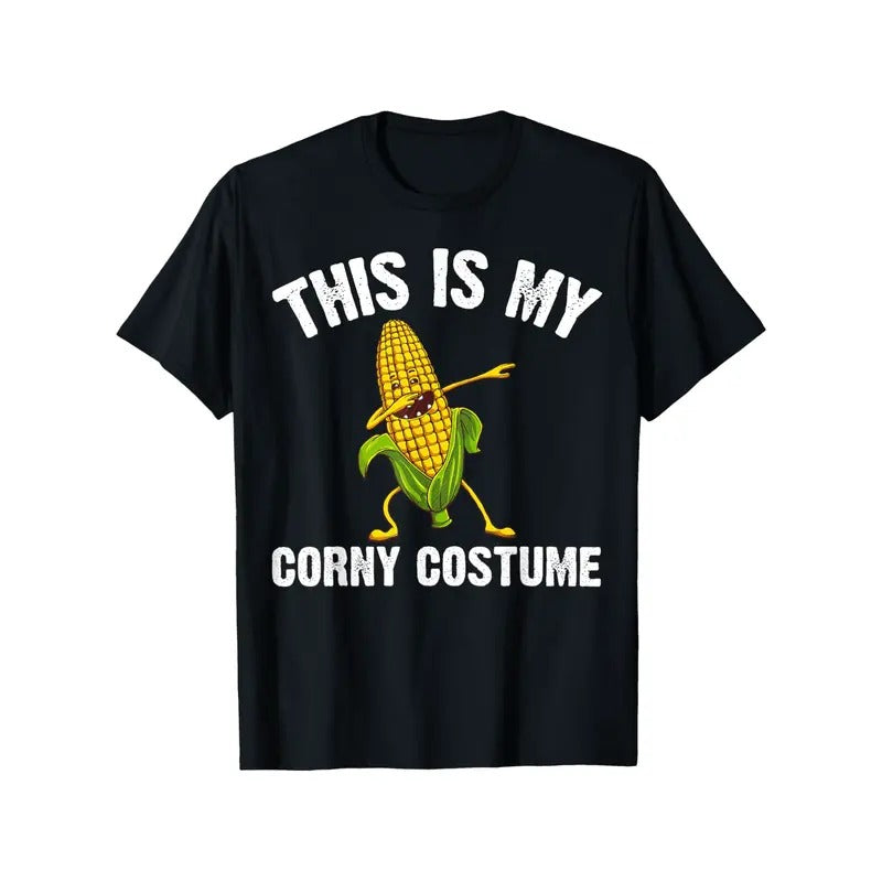 Funny Corn Cob Graphic Cotton Tee, Casual Fit, Machine Washable | Perfect for Thanksgiving & Christmas Gifts | Black Made in USA