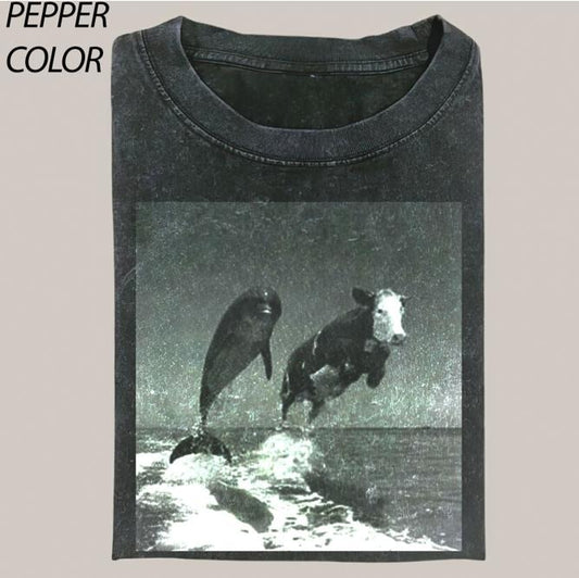 Funny Cows and flying dolphins Comfort Colors T-shirt, Vintage Animal Graphic Tee, Gift For Boyfriend, Unisex T-shirt Menswear Top Streetwear