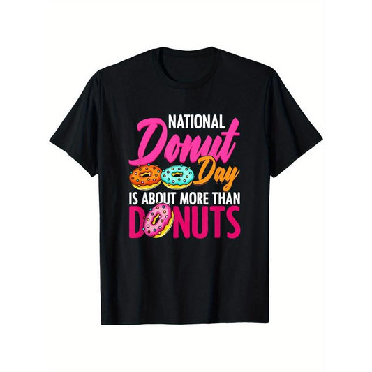 Funny Donut Print Cotton T-Shirt - Perfect Gift for Men & Women, Casual Crew Neck Tee, Machine Washable, Sizes S-XXXL, Black made in usa