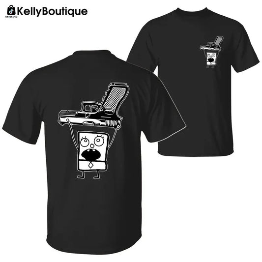 Funny Doodlebob Holding a Glock 2 Sided Graphic Printed Unisex Classic Cotton T-shirt Sweatshirt Hoodie