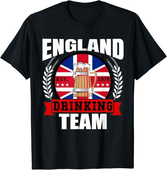 Funny Drinking Shirts, England Drinking Team T-Shirt Menswear Top | Funny Shirts For Night Out Casual Classic