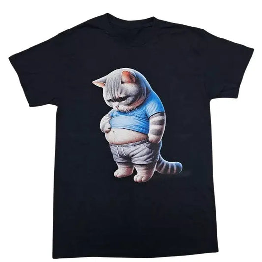 Funny Fat Cat T-Shirt, Unisex Graphic Tees Gothic Grunge Y2k Emo Scene Amity Affliction Style Clothes Men Women Streetwear