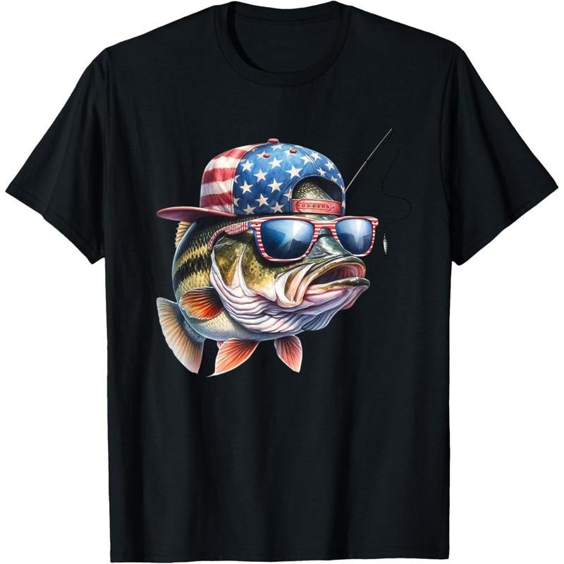 Funny Fishing & Fisherman Gift American Flag T-Shirt made in usa