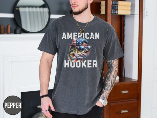Funny Fishing Shirt, Fisherman Tshirt, American Hooker Tee, 4th of July Shirt, Gift for Dad, Fish Lover Gift, Husband Gift