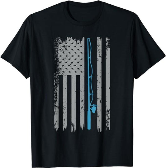 Funny Fishing Shirts, Gift For Fisherman, American Flag Fishing Vintage Fisherman T-Shirt Menswear Top Casual Classic...