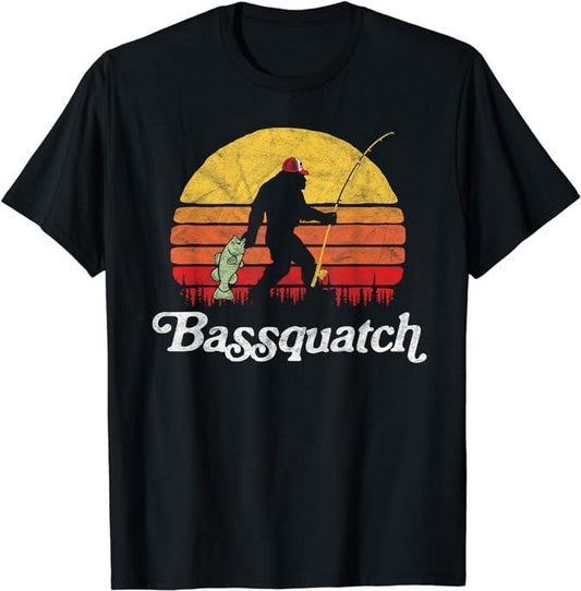 Funny Fishing Shirts, Gift For Fisherman, Funny Bigfoot Fishing Outdoor Retro T-Shirt Menswear Top Casual Classic