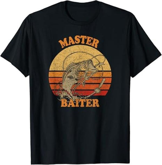 Funny Fishing Shirts, Master Baiter Vintage Bass Fishing Funny Camping T-Shirt Cotton Fashion