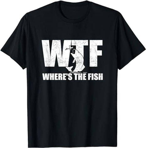 Funny Fishing Shirts, Where's The Fish Men's Funny Fishing Gifts Fathers Day T-Shirt Cotton Fashion