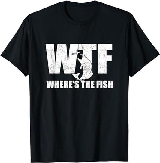 Funny Fishing Shirts, Where's The Fish Men's Funny Fishing Gifts Fathers Day T-Shirt Cotton Fashion