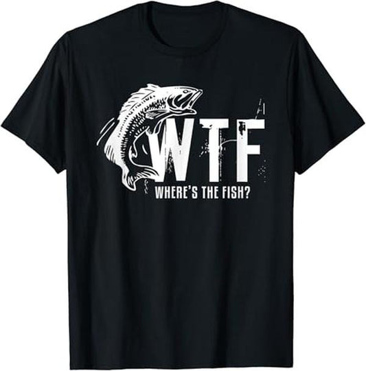 Funny Fishing Shirts, Wheres The Fish Mens Funny Fishing T-Shirt Cotton Fashion