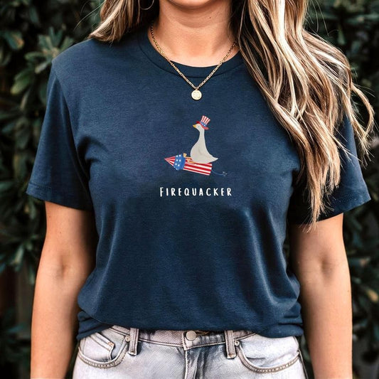 Funny Fourth Of July Shirt, Firequacker Independence Day, Funny Goose Shirt, USA Flag, Patriotic, Firequacker Shirt, Funny 4th Of July Silly Shirt