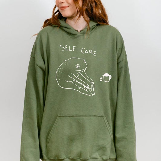 Funny Frog Self Care Retro Hoodie, Birthday Gift For Her, Cottagecore Frog Hoodie, Positive Vibe Hoodie, Perfect gift, Clothing Gift, gift for her, gift for women, birthday gift