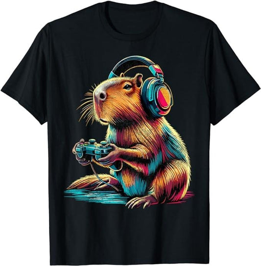 Funny Gamer Shirts, Special Gifts For Gamers, Capybara Funny Video Games Capybara T-Shirt Menswear Casual Classic