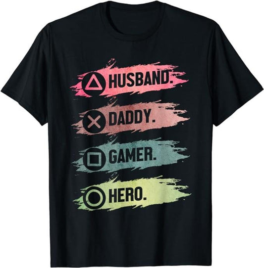 Funny Gamer Shirts, Special Gifts For Gamers, Men's Husband Daddy Gamer Hero Funny Gaming Dad Father's Day T-Shirt Menswear Casual Classic