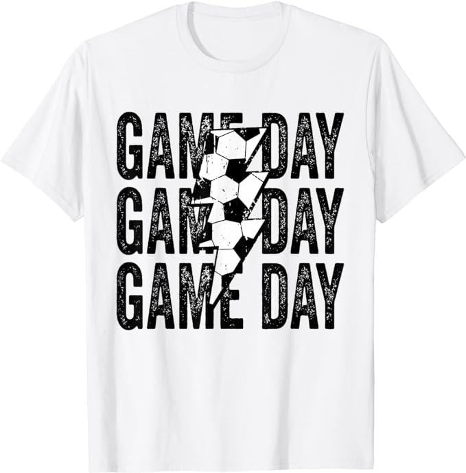 Funny Gamer Shirts, Special Gifts For Gamers, Vintage Game Day Soccer Lightning Bolt Funny Soccer Lover T-Shirt Menswear...
