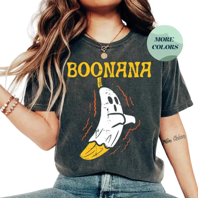 Funny Ghost Bananas T-shirt, Spooky Cute Boo Ghost Design, Halloween Tee, Perfect for Ghost Bananas Lovers, Gift Lover Ghost Cute, Gift for Him, Gift for Her -  Trending, Crew Neck, T-shirt Top Tshirt Streetwear