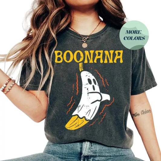 Funny Ghost Bananas T-shirt, Spooky Cute Boo Ghost Design, Halloween Tee, Perfect for Ghost Bananas Lovers, Gift Lover Ghost Cute, Gift for Him, Gift for Her -  Trending, Crew Neck, T-shirt Top Tshirt Streetwear