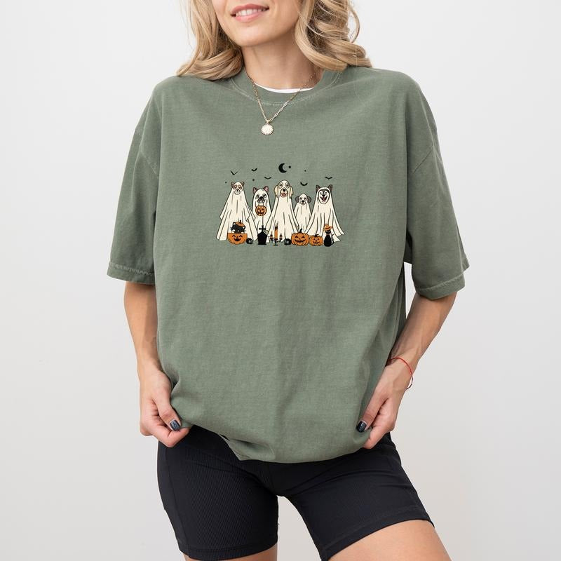 Funny Ghost Dogs Shirt Comfort Colors, Halloween Dogs Tee, Halloween Tshirt For Women, Dog Lover Halloween T-shirt, Happy...