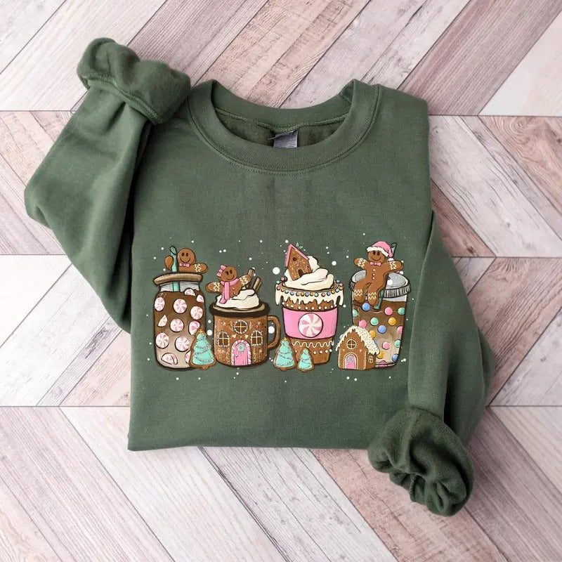 Funny Gingerbread Christmas Coffee Latte Lovers Sweatshirt Classic Unisex