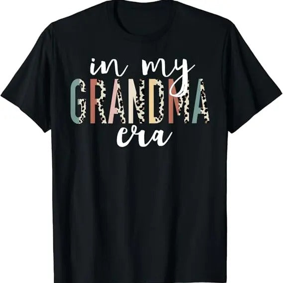 Funny Grandma Shirt, Gift For Grandmother, In My Grandma Era Leopard Letter Print T-Shirt Casual Cotton Top