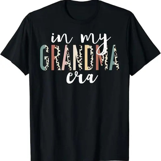 Funny Grandma Shirt, Gift For Grandmother, In My Grandma Era Leopard Letter Print T-Shirt Casual Cotton Top