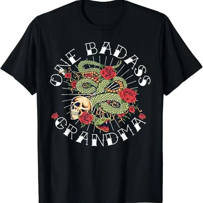 Funny Grandma Shirt, Gift For Grandmother, One Badass Grandmother Tattoo Art Funny Gift for Grandma T-Shirt Casual Cotton Top