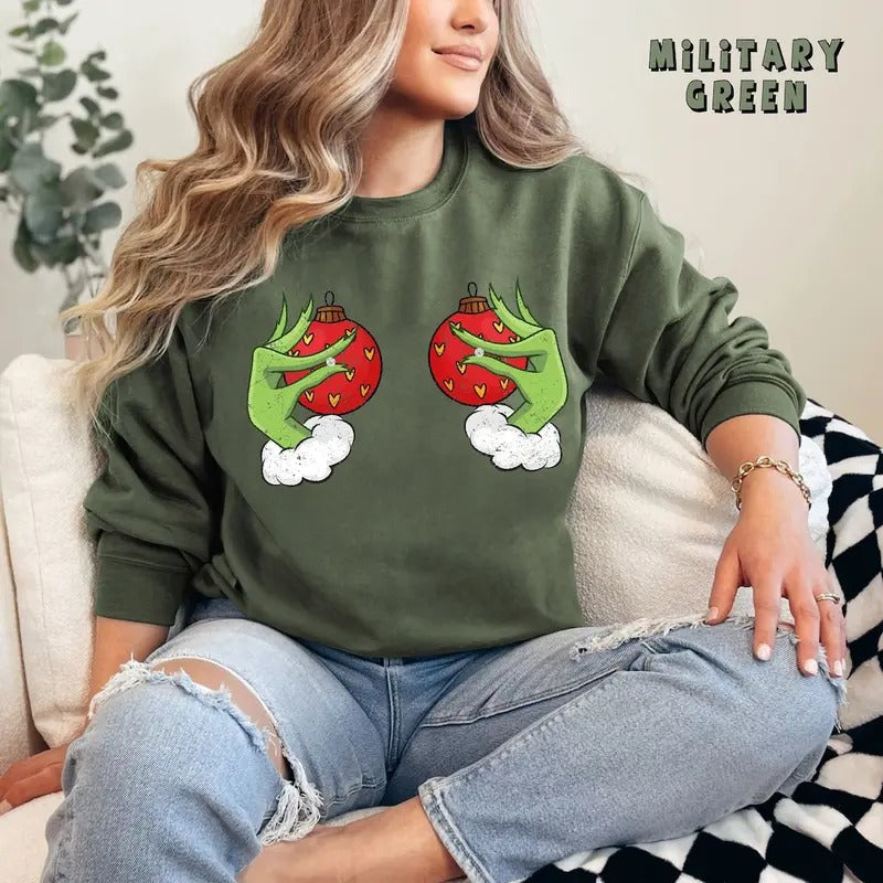 Funny Grinc Hands Christmas Sweater, Christmas Grinc Crewneck, Merry Christmas Cotton Sweatshirt