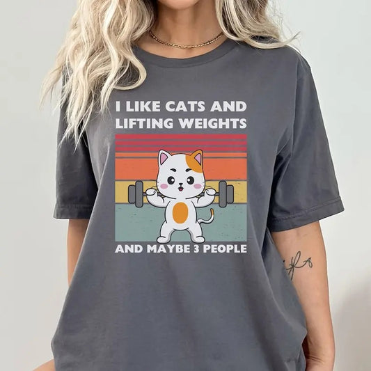 Funny Gym T Shirt Weight Lifting Gifts, Retro Cat Shirt for Gym Rat, Vintage Cat Gym Gift for Her, Gym Clothes for Cat Lover, Meme Shirt