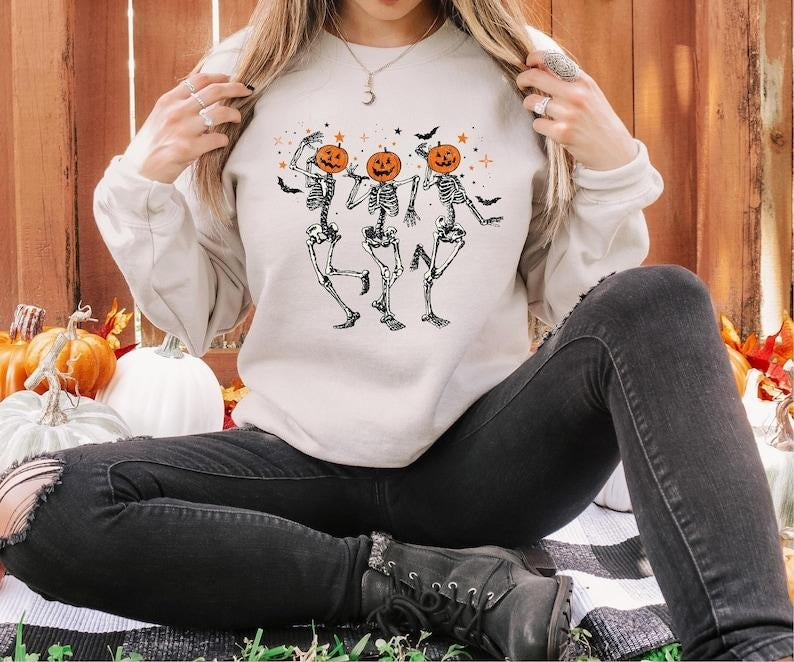 Funny Halloween Pumpkin Head Dancing Skeleton Sweatshirt, Halloween Sweatshirt, Halloween Gift Shirt, Halloween Party Costume, Fall  T-shirt, sweater and Hoodie