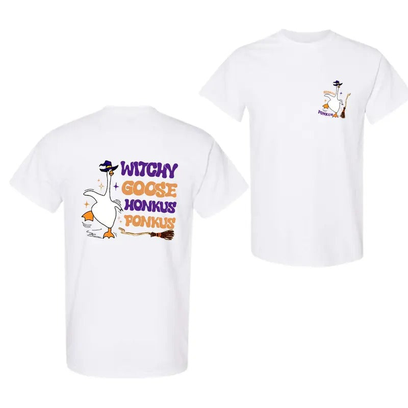 Funny Halloween Witchy Goose Shirt, Honkus Ponkus Sweatshirt, Silly Goose T-Shirt, Silly Goose Halloween Hoodie Classic Crewneck Menswear