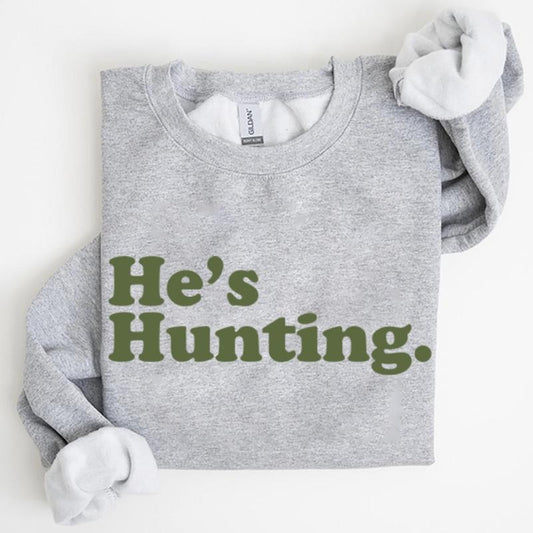 Funny He's Hunting 2025 Hunting Season T-shirt Tanktop Hoodie Crewneck Sweaters Cotton Unisex Light Pink and Blue