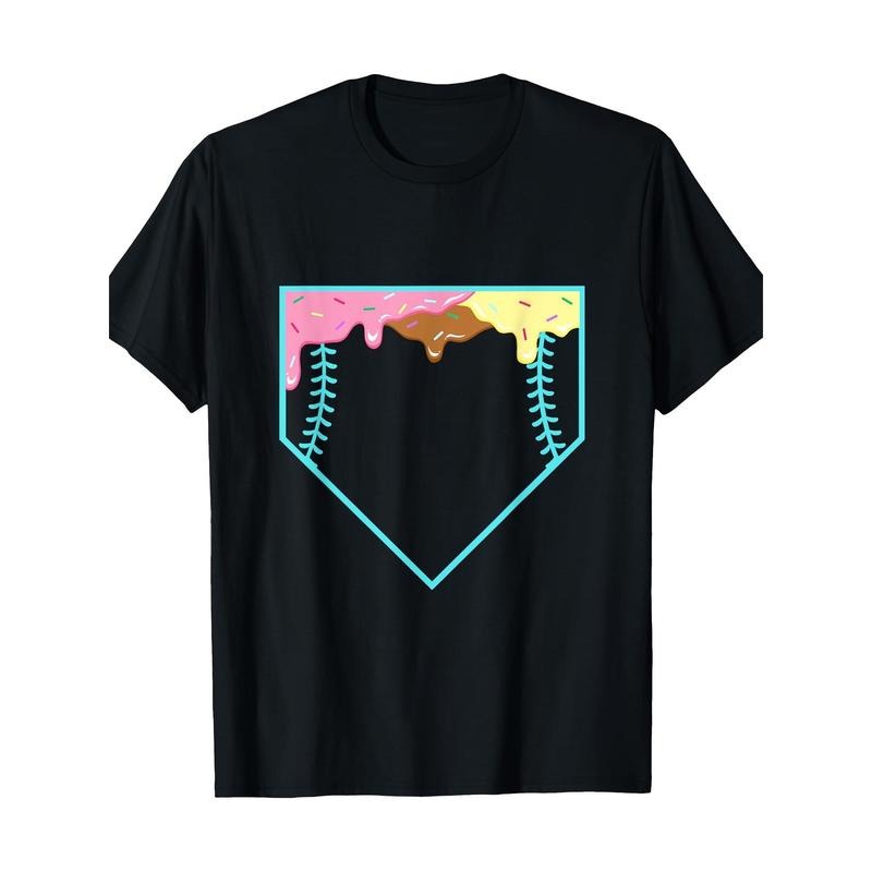 Funny Home Plate Dripping-Ice Cream Softball and Baseball T-shirt, Men's T-shirt, 220G made in usa