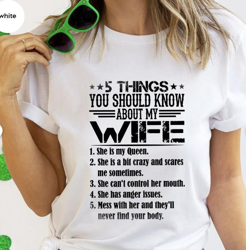 Funny Husband Shirt, Funny Gift For Husband, 5 Things You Should Know About My Wife T-Shirt, Best Husband Shirt, Sarcastic Husband Tee
