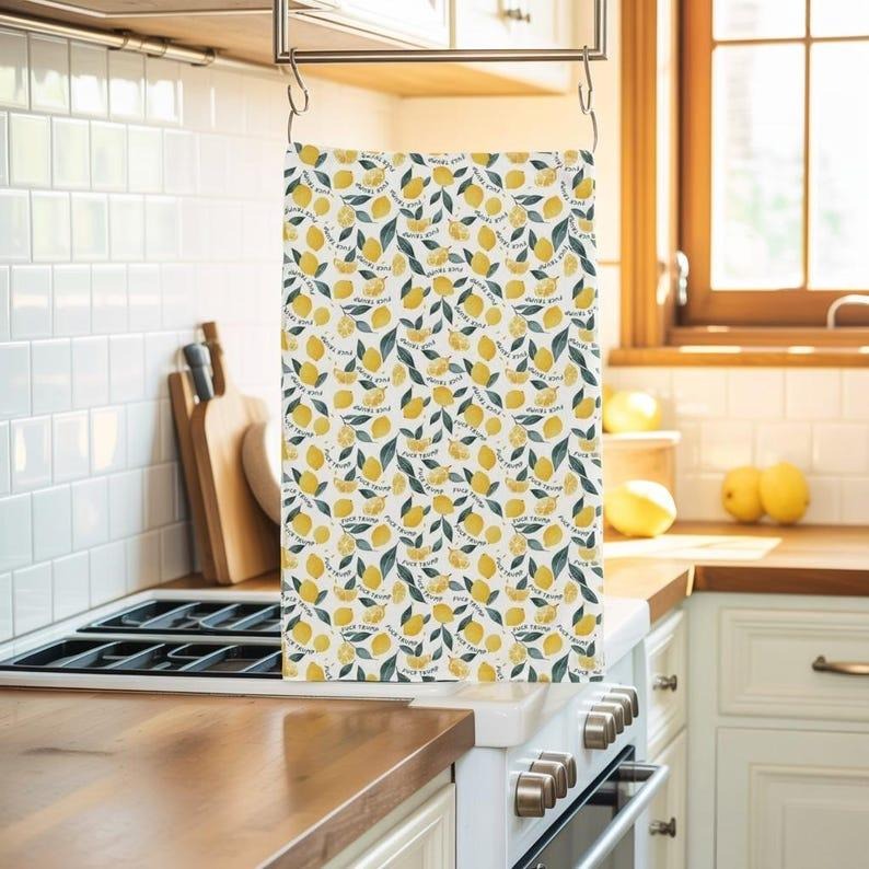 Funny Lemon Tea Towel, Anti Trump Kitchen Towel, Political Dish Towel, Bold Statement Towel, Swear Word Decor, Offensive Gift, Liberal Decor