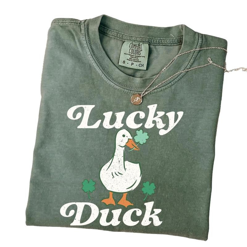 Funny Lucky Duck T-Shirt, Funny St Patrick's Tee, St Patty's Shirt, Irish Party T-Shirt, Woman Irish Clothing, Lucky Outfit