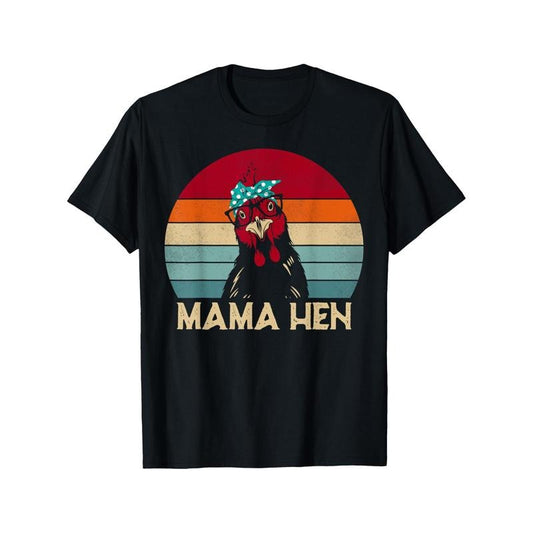 Funny Mama Hen Chicken Mom Gifts Chicken Pajamas Retro T-Shirt T-shirt Comfortable, Casual Short Sleeve, Daily Wear, All Season, Black, Men Made in USA
