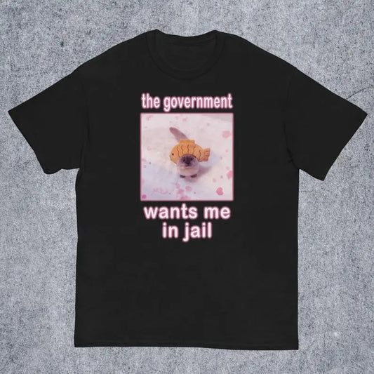 Funny Meme Shirt, The Government Wants Me in Jail Tee, Cat Lover Gift Unisex T-Shirt