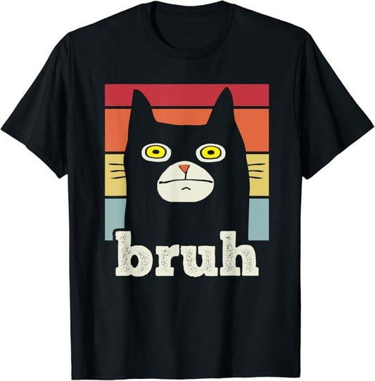Funny Meme Shirts For Men, Funny Meme saying Bruh with Cat Greetings T-Shirt Menswear Top