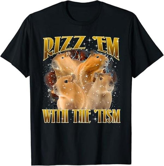 Funny Meme Shirts For Men, Funny Rizz Em With The Tism Meme Capybara T-Shirt Menswear Top